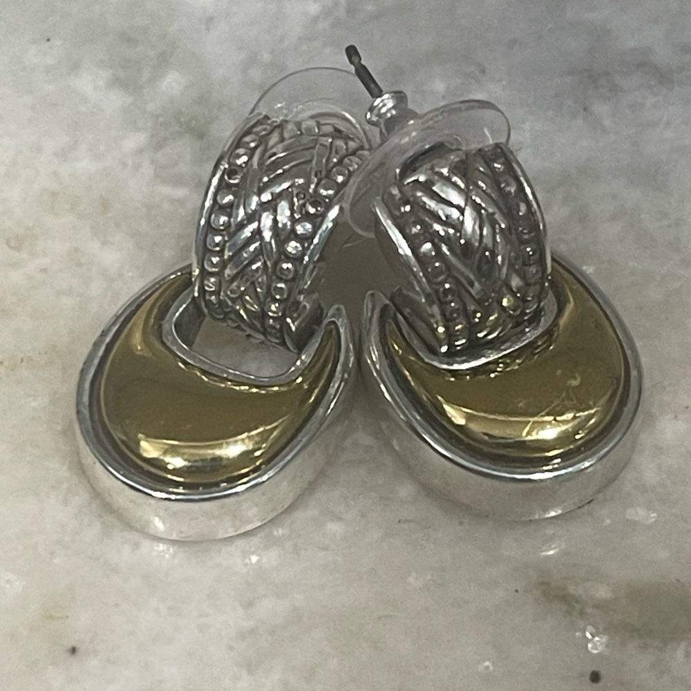 Brighton Travis Door Knocker Two Tone Stud Dangle Earrings Retired - Picture 2 of 5